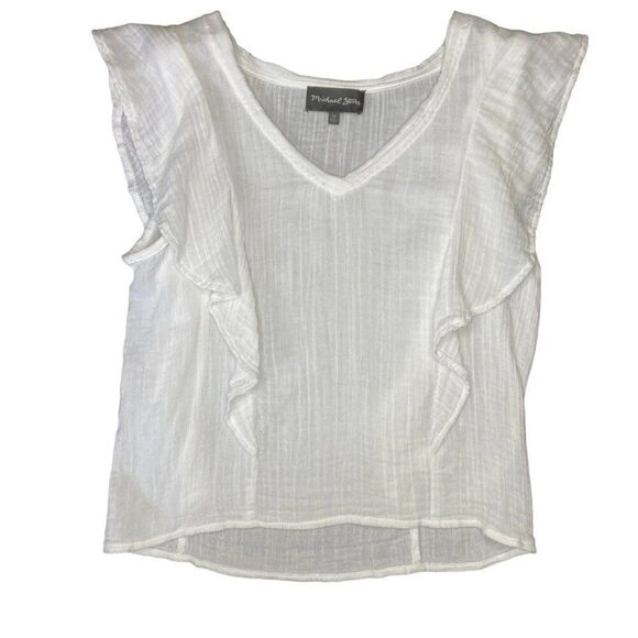 ✨ MICHAEL STARS ✨ Double Gauze Flutter Cotton Top - [Medium, White] - Picture 1 of 11